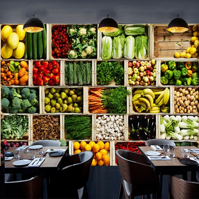 Custom Size 3D Mural Wall Paper Vegetable Market Fruit Shop Poster Wall Painting Restaurant Kitchen Photo Background Wallpaper