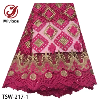 

Milylace 2019 Nigerian lace fabric 5 yards mixed-color embroidery Dubai tulle lace fabric with stones for party wedding TSW-217