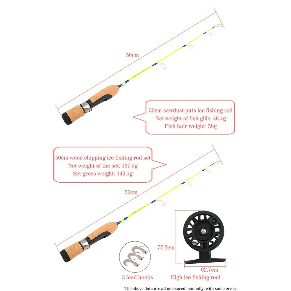 Winter Ice Fishing Rod Combo Mini Pole Lure 41/50cm Retractable Carbon Fishing Rod Reel Set With Spinning Reel Ice Fishing Wheel