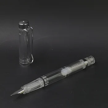 

Wing Sung 3009 Fountain Pen Clear Transparent Plastic Piston Ink Pen Medium Wet Nib Stationery Office school Writing Gift
