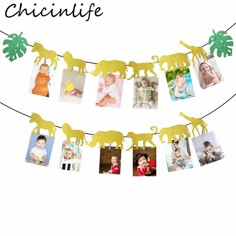 

Chicinlife джунгли сафари животные фото баннер конфетти мальчик девочка 1-й День Рождения Вечеринка Baby Shower Вечеринка джунглей флажки Гирлянда Де...