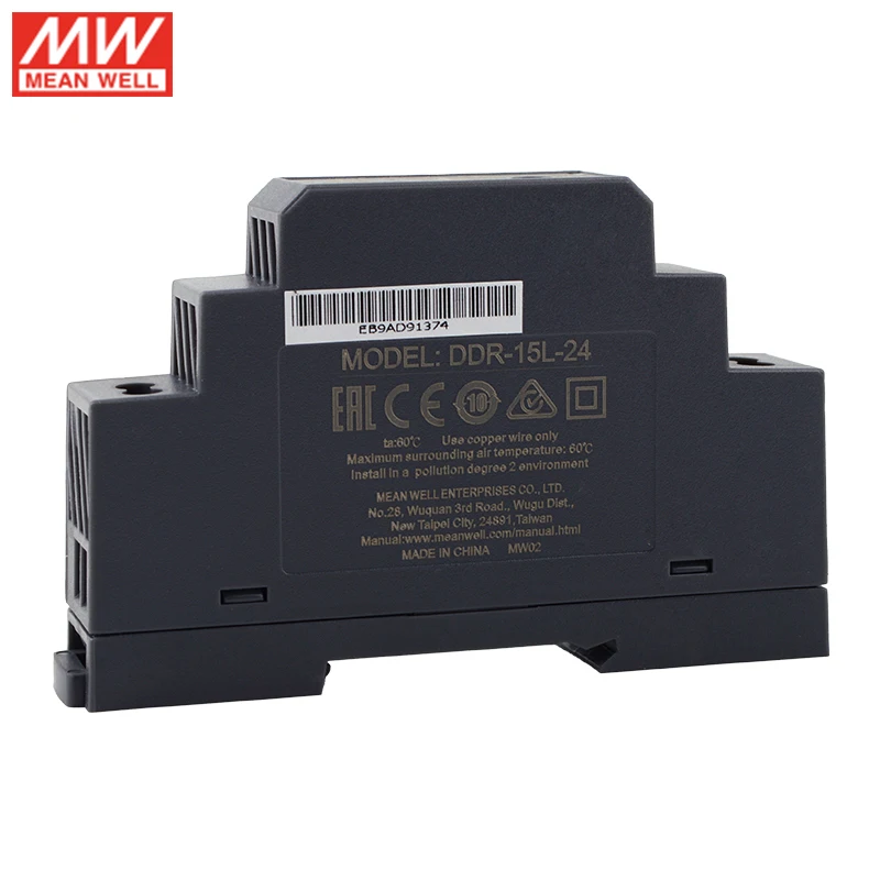 MEAN WELL DDR-15L-24 15 Вт din-рейка DC-DC преобразователь вход 18-75 В постоянного тока в 24 0.63A