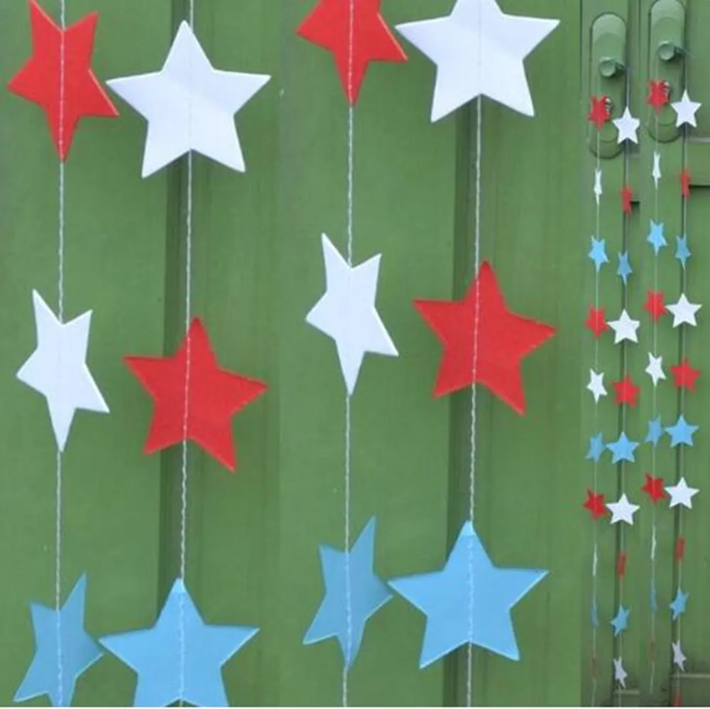 2M Paper Star Garland Hanging 3D Paper Pentagram Floral String String Chain Handmade Paper Stars Wall Hanging Home Chritmas Deco