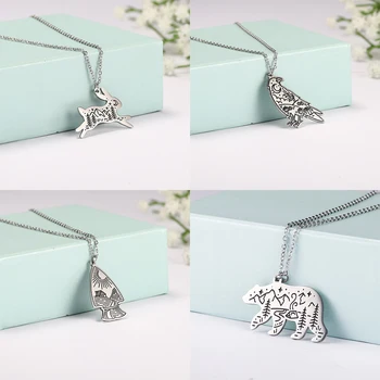 

EUEAVAN 10pcs/lot Stainless Steel Necklace Rabbit Bird Arrows Coffee Cup Bear Animal Rolo chain Necklace Women Men Pendant Long