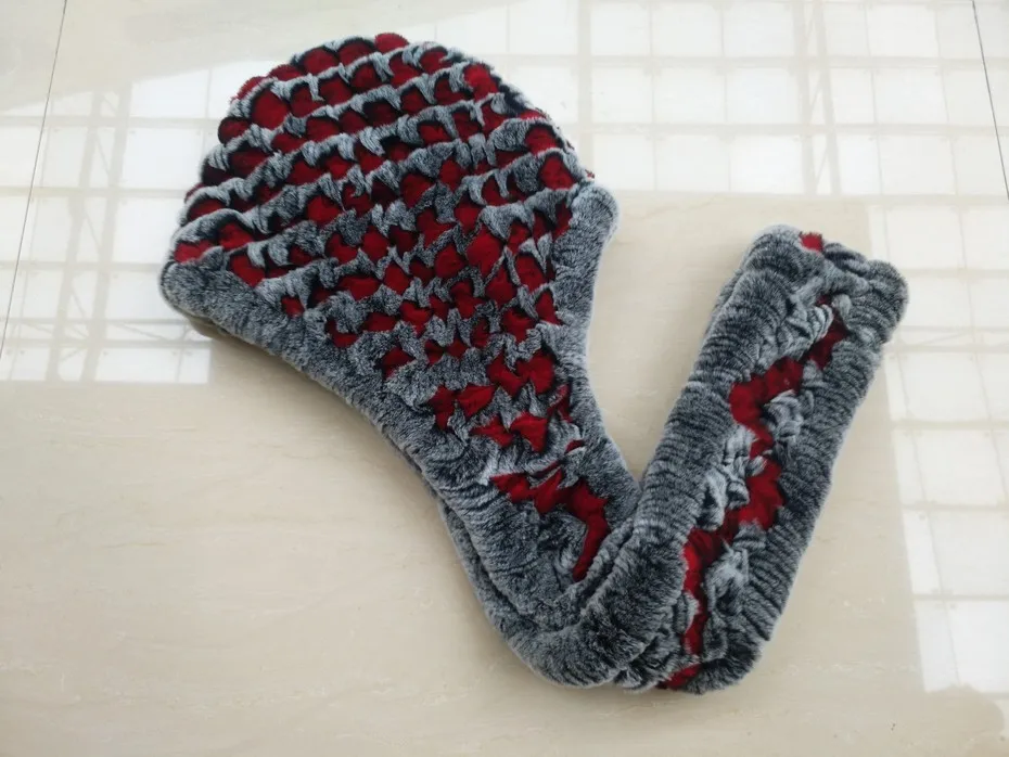 red grey Glaforny Женская настоящая вязаная шапка из меха кролика Рекс шарф с капюшоном Длинная зимняя теплая меховая шапка с шейным воротником шарфы - Цвет: red grey