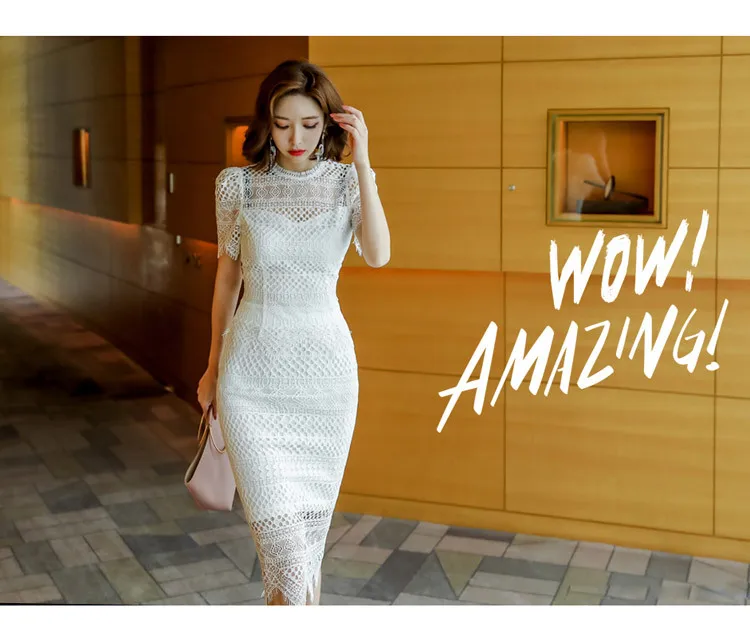 Two-Piece Summer New Style Korean-style Debutante Elegant Slim Fit Hollow out-WOMEN'S Dress Lace Skirt Set