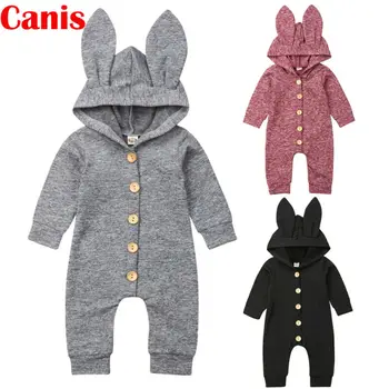 

Pudcoco Baby Girl Boys Clothes Long Sleeve Hooded Romper Button Up Jumpsuit Cotton Cartoon Toddler Infant One Piece Outfits 1-2Y