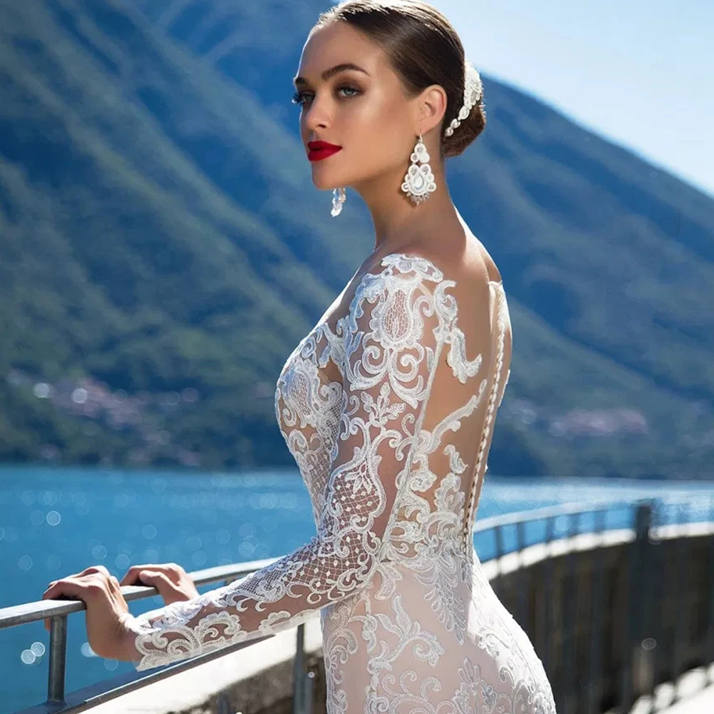 2019 Vestido de Casamento Luxury Mermaid Wedding Dress Long Sleeve Sexy Vestido de Noiva Sereia See Through Back Abito Sposa 2019 Vestido de Casamento Luxury Mermaid Wedding Dress Long Sleeve Sexy Vestido de Noiva Sereia See Through Back Abito Sposa