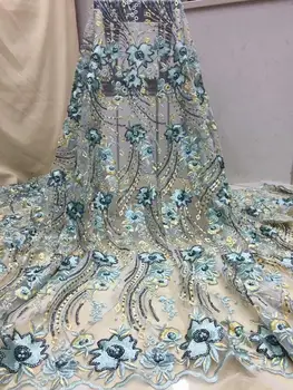 

African Lace Fabric 2020 High Quality Lace Sequins Fabric French Nigerian Beads Lace Fabric 3d Embroidery Wedding Lace