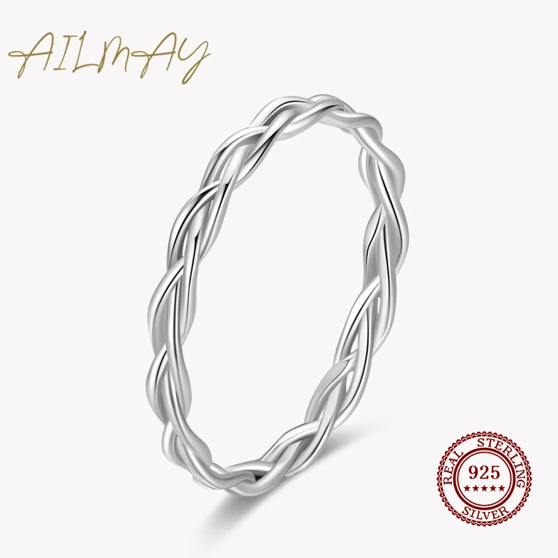 Ailmay Real 925 Sterling Silver Simple Braided Texture Stackable Rings For Women Minimalist Fine Jewelry 2021 New Style | Украшения и