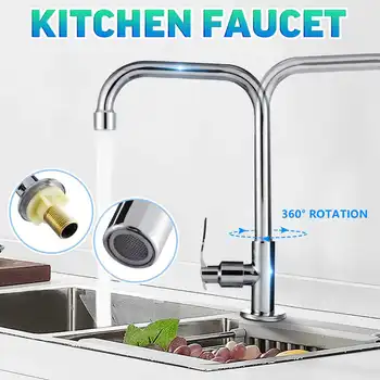 

Kitchen Faucet Stainless Steel Single Handle Single Hole Tap Brushed Kitchen Cold Faucets Taps 360 Degree Rotation