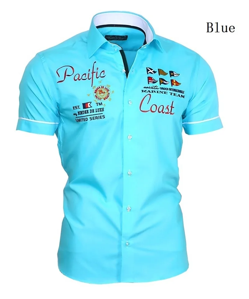 

ZOGAA Men's Casual Shirt Summer Short Sleeve Dress Shirt Cotton Shirt Letter Printed Slim Fit Tops Male Turn-down Collar Blouse