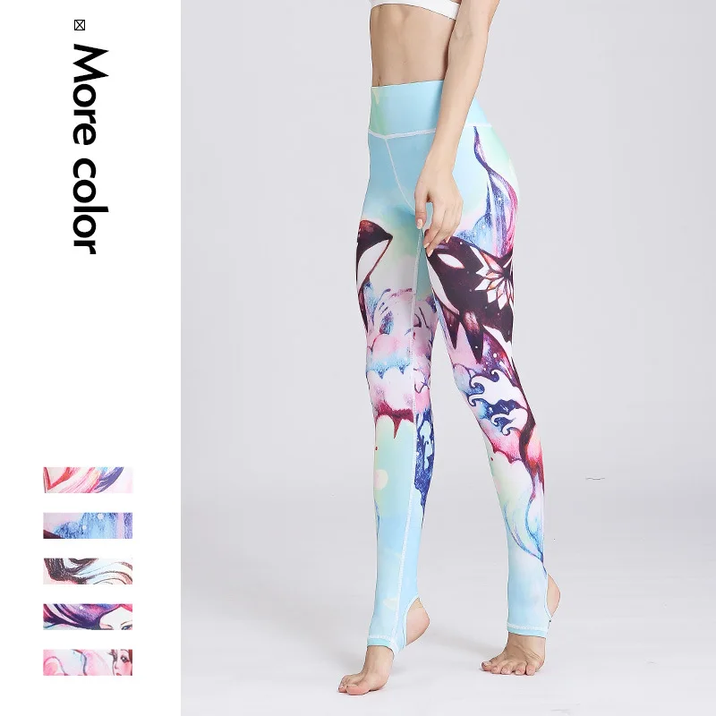

New Style Female Sports Fitness Yoga Pants Europe And America Digital Fish Series Printed Yoga Trousers Slimming Running Legging