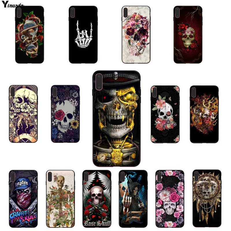 YiNuoDa Funny flower skulls DIY Printing Drawing Phone Case Shell for iPhone 5 5Sx 6 7 7plus 8 8Plus X XS MAX XR 11 11pro max | Мобильные