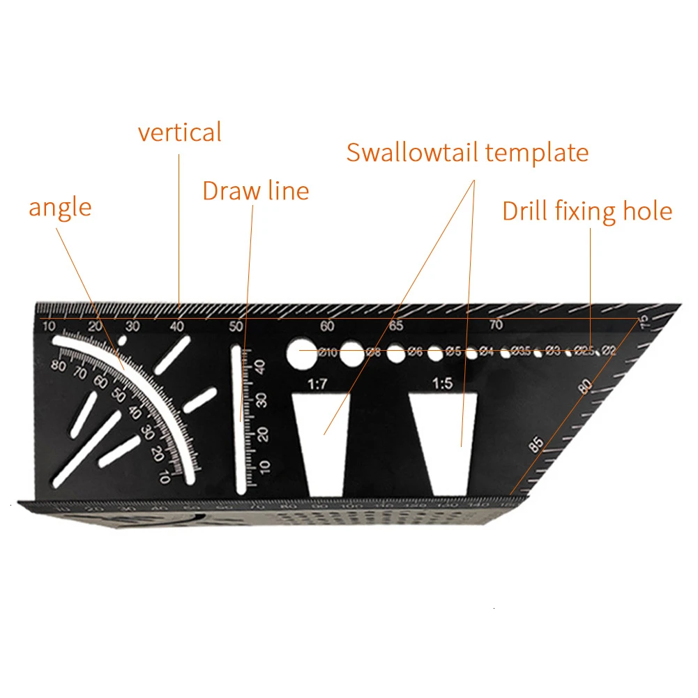 Многофункциональная угловая линейка 45 90 градусов Алюминиевый сплав Точная деревообрабатывающая квадратная угловая линейка маркировочный прибор плотник инструмент