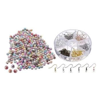 

420 Pcs Jewellery Making DIY Crafts: 120 Pcs/Box Earring Hooks Ear Wires Fish Hook with Storage Case & 300 Pcs Mixed Acrylic Bal