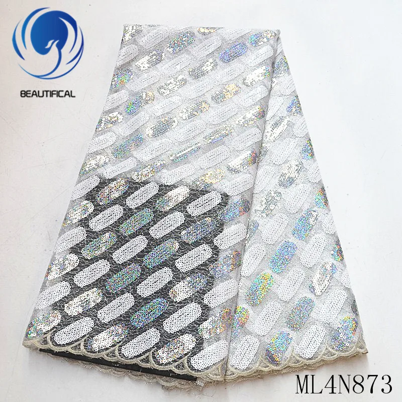 

Beautifical african lace fabrics New design mesh tulle lace fabric with sequins 5yards nigerian net lace fabric 5yards ML4N873