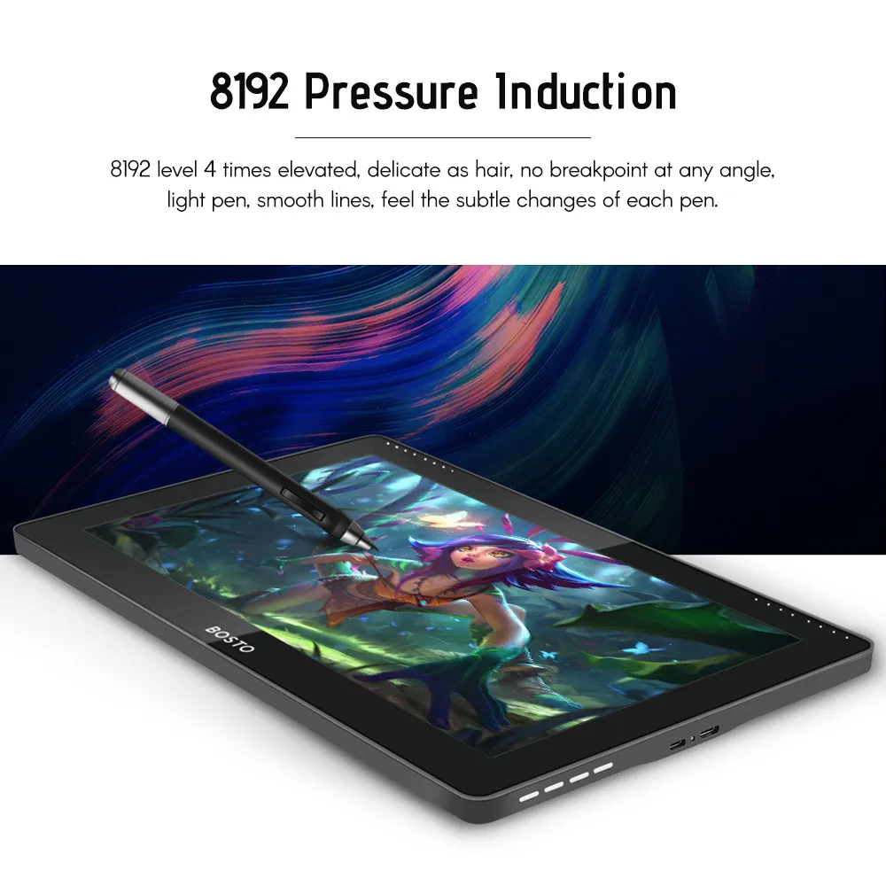 BOSTO 16HD 15,6 дюймов ips графический Рисунок цифровые планшеты дисплей монитор 8192 уровень давления с перезаряжаемой стилус