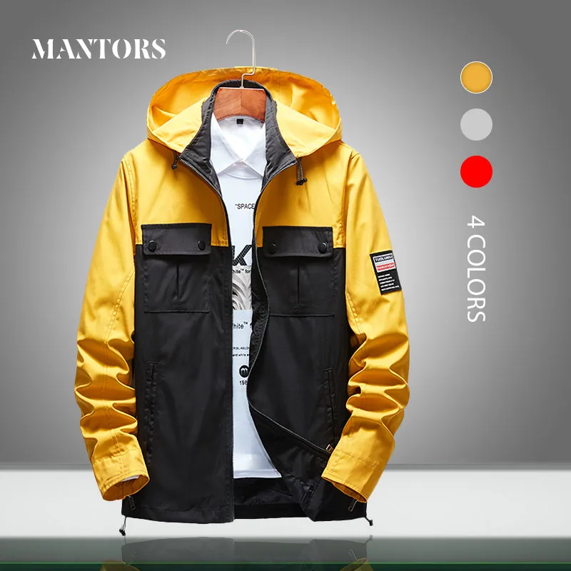 

Men Jacket Waterproof Hooded New Casual Mens Windbreaker Jackets Spring Autumn Loose Patchwork Bomber Outerwear Male Clothing5XL