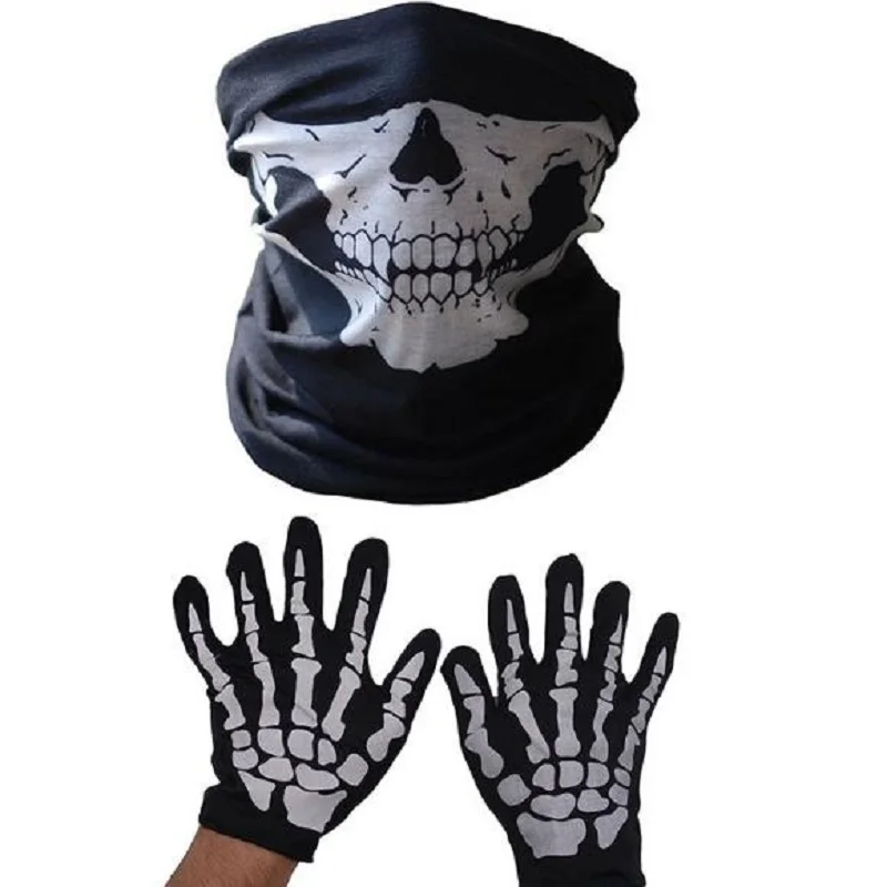 

Festive Funny Scary Skeleton Mask Glove Lower Half Face Mask Polyester Creative Performance Costume Halloween Cosplay Party Prop