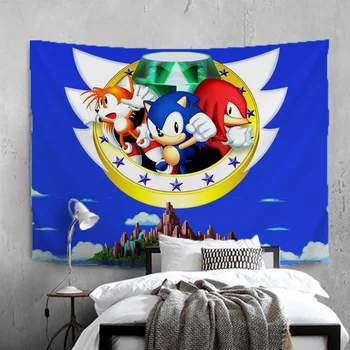 

Sonic Anime Funny cartoon Blanket Tapestry 3D Printed Tapestrying Rectangular Home Decor Wall Hanging style-3