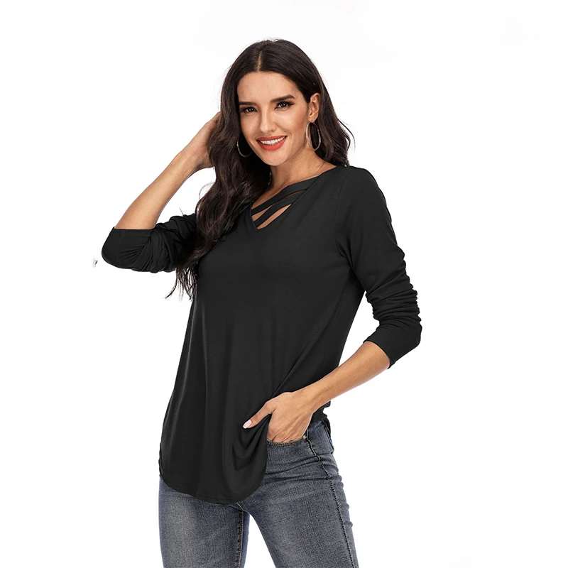 

European and American style casual black ladies T-shirt Harajuku short-sleeved crop top T-shirt Hollow sexy T-shirt Summer fash