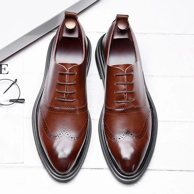 Genuine Leather Dress Men Shoes Lace Up Italy Retro Business Wedding Formal Flats Shoes For Men