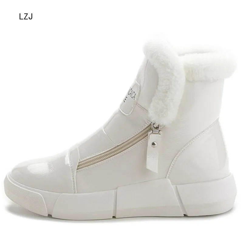 LZJ/; женские ботинки; Водонепроницаемая зимняя обувь; женские зимние ботинки; Теплые ботильоны на платформе с толстым меховым каблуком; Botas Mujer