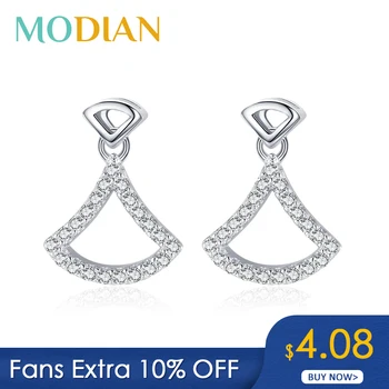 

Modian 925 Sterling Silver Simple Geometric Sector Stud Earrings for Women Dazzling Clear CZ Fine Elegant Wedding Jewelry