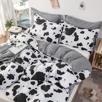

23Textile Cow Spot Printed Bedding Set Plaid Stripes 3pcs Duvet Cover Set Pillowcase Europe/USA/Australia King Size Bed Linen