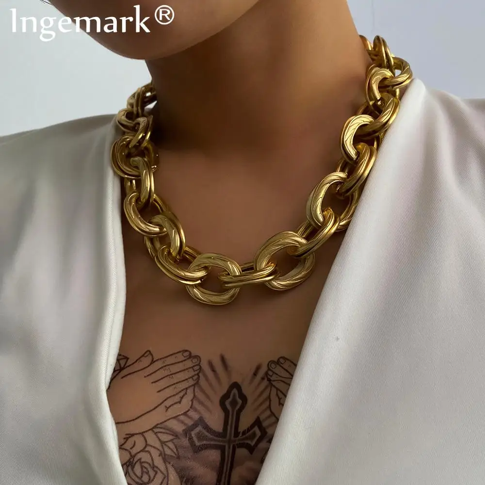 Ingemark, панк, кантри, кубинская цепочка, ожерелье для женщин, ожерелье в стиле рок, хип-хоп, большое массивное толстое колье, ожерелье в стиле стимпанк, мужские ювелирные изделия