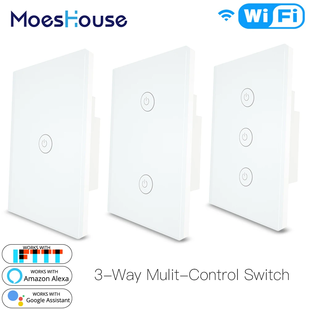 

3 Way WiFi Smart Multi-Control Light Switch Work with Alexa Google Home,No Hub Required Smart Life APP Remote Control