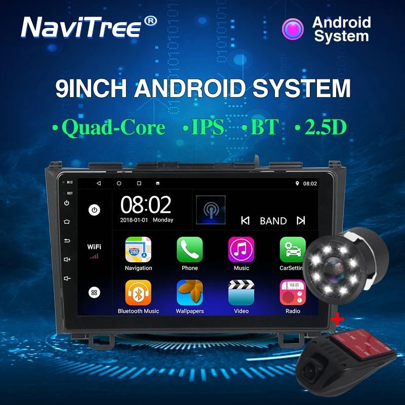 NaviTree 9 дюймов ips 2.5D Android9.0 автомобильный Радио мультимедиа для Honda CRV 2007-2012 автомобильный Авторадио Навигация gps swc Bluetooth FM - Цвет: DVD  camera  DVR