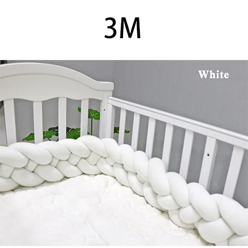 White-3M 4 слойная оплетка с узлом, дизайнерский бампер для детской кровати, индивидуальный, 2 м/3 м, коврик для детской кроватки, защитные бортики для кроватки, аксессуары для постельных принадлежностей, бортики для кроватки - Цвет: White-3M