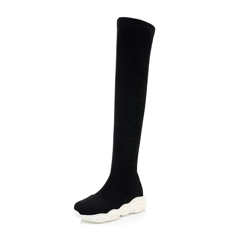 NEMAONE Women flat platform over the Knee High Boots Woman casual shoes woman motorcycle Boots woman large Size 34-43 - Цвет: flock