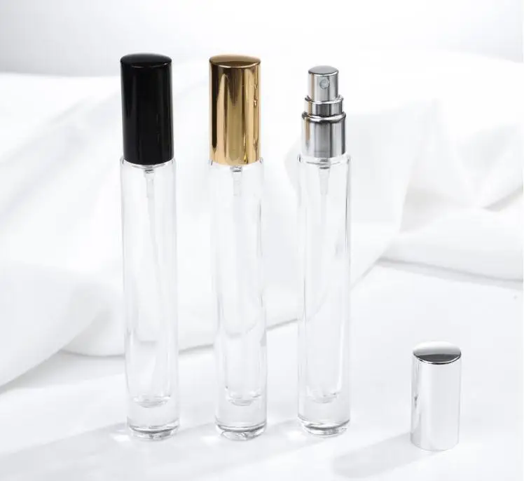 100pcs 10ml Transparent Square Round Glass Spray Perfume Bottle Refillable Empty Thick Bottom Silver Black Gold Cap SN042 | Красота и