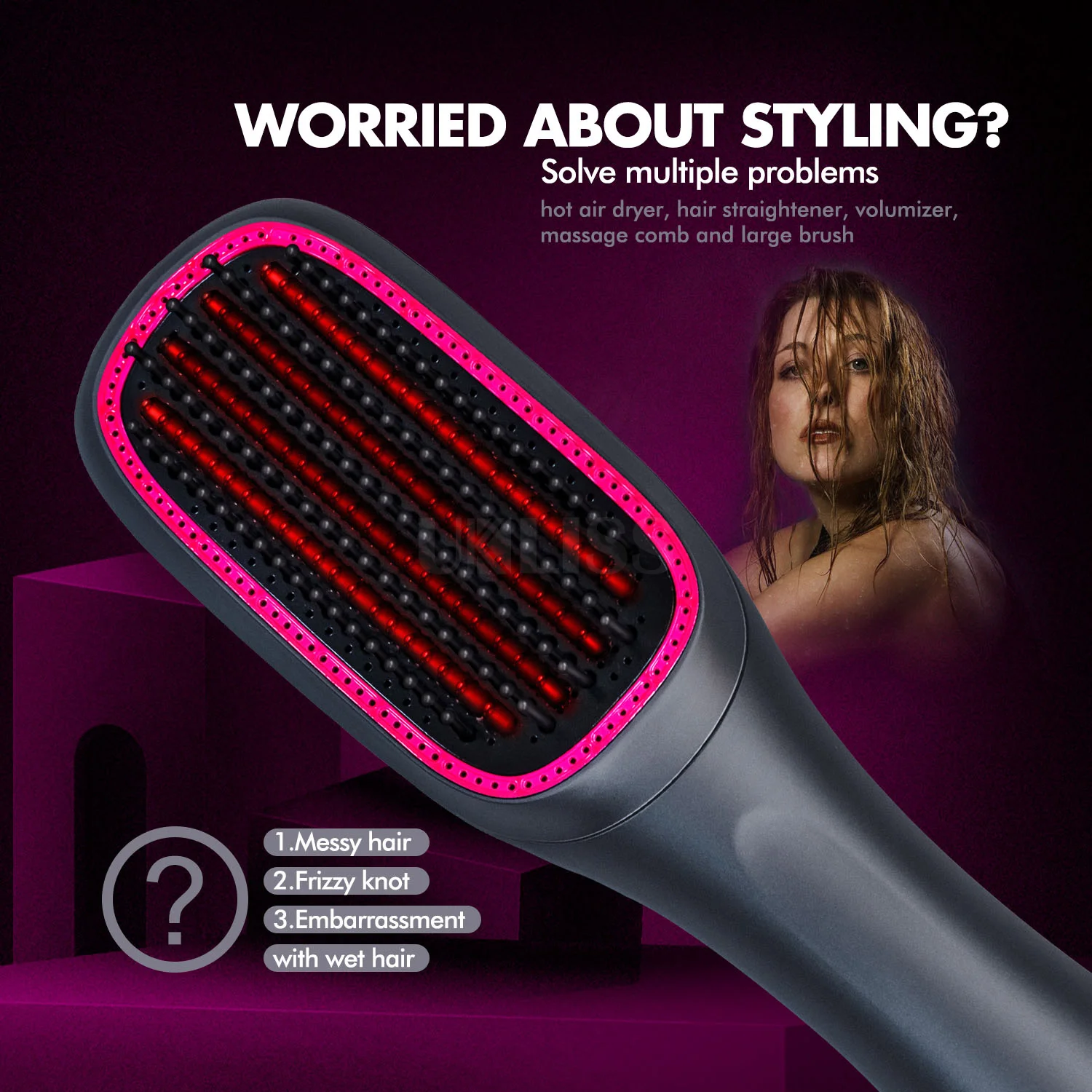 3 In 1 Hair Straightener Comb Styling Comb for Straight Curly Electric Hot Air Brush Women Heating Comb Hair Straightening Brush 6