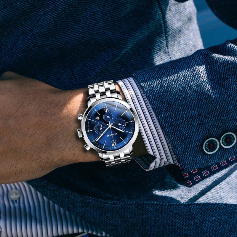 Luxury Switzerland Brand Japanese Quartz Male Watches Mens 50M Waterproof Genuine Steel Dial Japan-4
