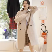 Женское длинное пальто, двубортная куртка, Осень-зима, отложной воротник, гусиная лапка, женская верхняя одежда