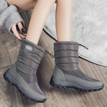 

High Quality Women's Boots 2019 winter snow boot Non-slip Waterproof platform black grey Women cotton Shoes keep warm