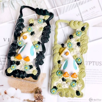 

Handmade Case for iPhone 11 pro max 3D Cartoon Duck phone cover ip X/XS MAX XR cream flower shell 7/8 plus 6/6s+ couple gift