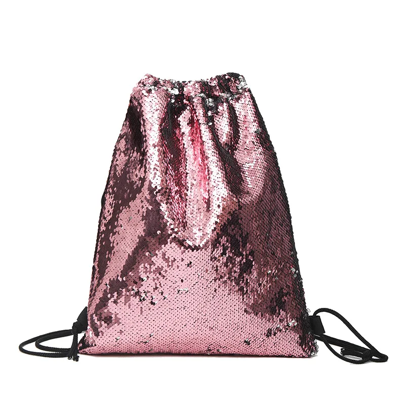 Новая мода блестки Drawstring Рюкзак луч порт s сумка для хранения карман сумка для покупок путешествия рюкзак - Color: Pink