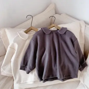 

Toddler Baby Kids Girls Sweatshirt Kids Solid Color Shirt Cute Children Girl Loose Long Sleeve Lapel Sweatshirts