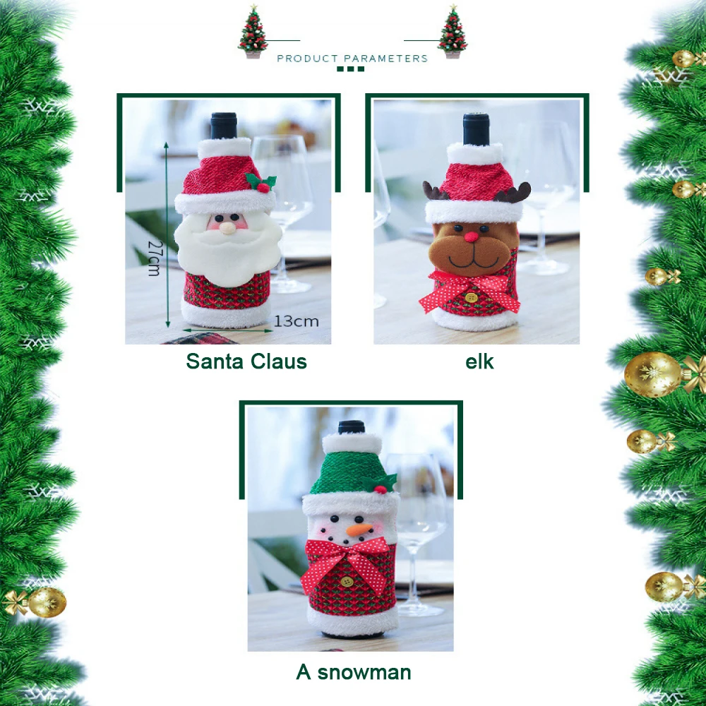 Christmas Decoration Red Wine Bottle Set Nordic Flower Plaid Wine Bottle Set Red Green Red Old Wine Bottle Set Christmas Supplie
