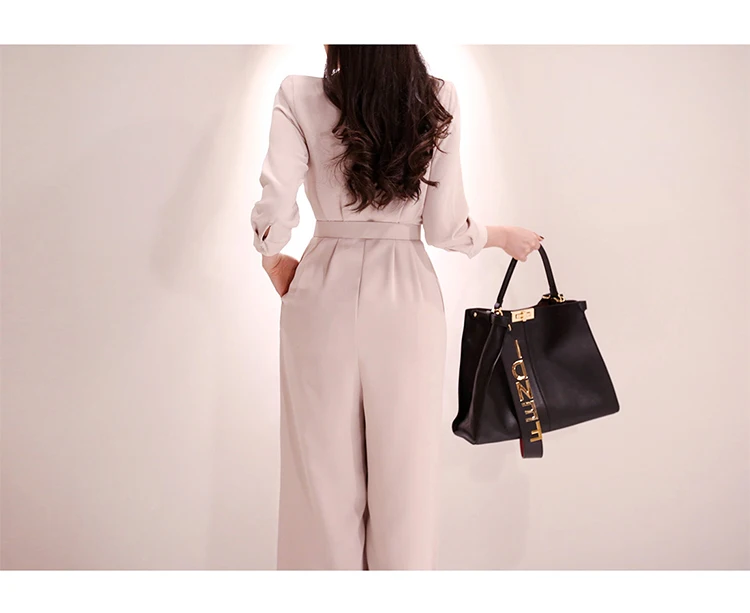 JOYINPARTY new Office Lady Style Elegant Women Spring Summer Romper Female Overalls Belt Casual Jumpsuit