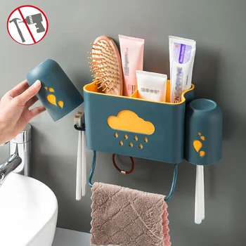 

Toothbrush holder shelf wall-mounted, 3M self-adhesive kitchen utensils finishing rack tableware rack(2 cups included )