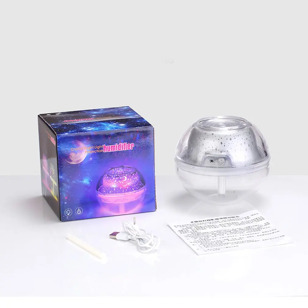 

USB Air Humidifier Essential Oil Diffuser LED Projector Light Crystal Night Lamp Mini Portable Home Humidifier