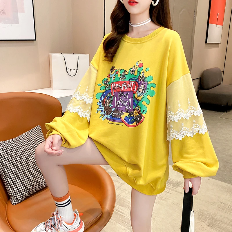 

Oversized Women Sweatshirts Tops Letter Printed Clothes Spring Casual Lace Long Sleeve Pullovers Hoodies Ulzzang Tops Sweatshirt