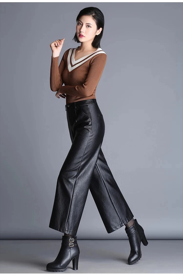Heydress, Осень-зима, женские широкие брюки из искусственной кожи, женские черные эластичные штаны, женские свободные брюки с высокой талией