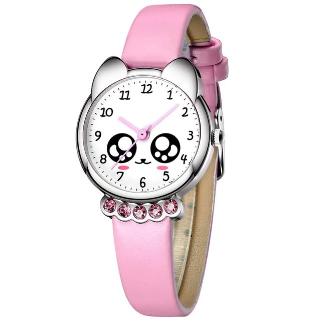 Часы для девочек, детские милые часы с бриллиантами, водонепроницаемые наручные часы с ремешком из натуральной кожи, милые детские часы для детей, часы для студентов, детские часы - Цвет: Pink